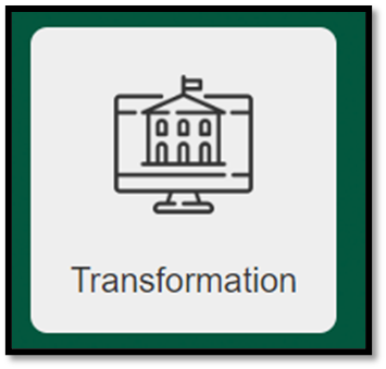 Screenshot of the transformation tile from the VSC portal.  It is grey and has the word "Transformation" on it.